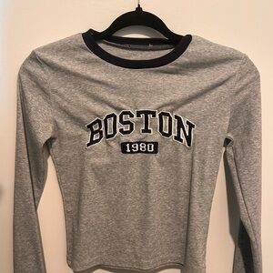 Edikted Gray Black Fitted Long Sleeve Tee